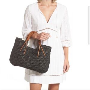 BTB Los Angeles Paige woven tote black neutral handbag California beach bag